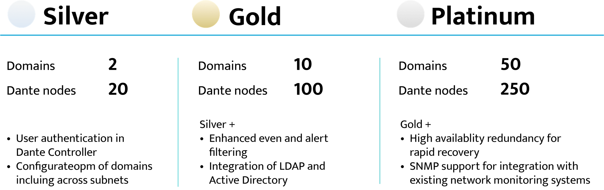 Different versions of Dante Domain Manager