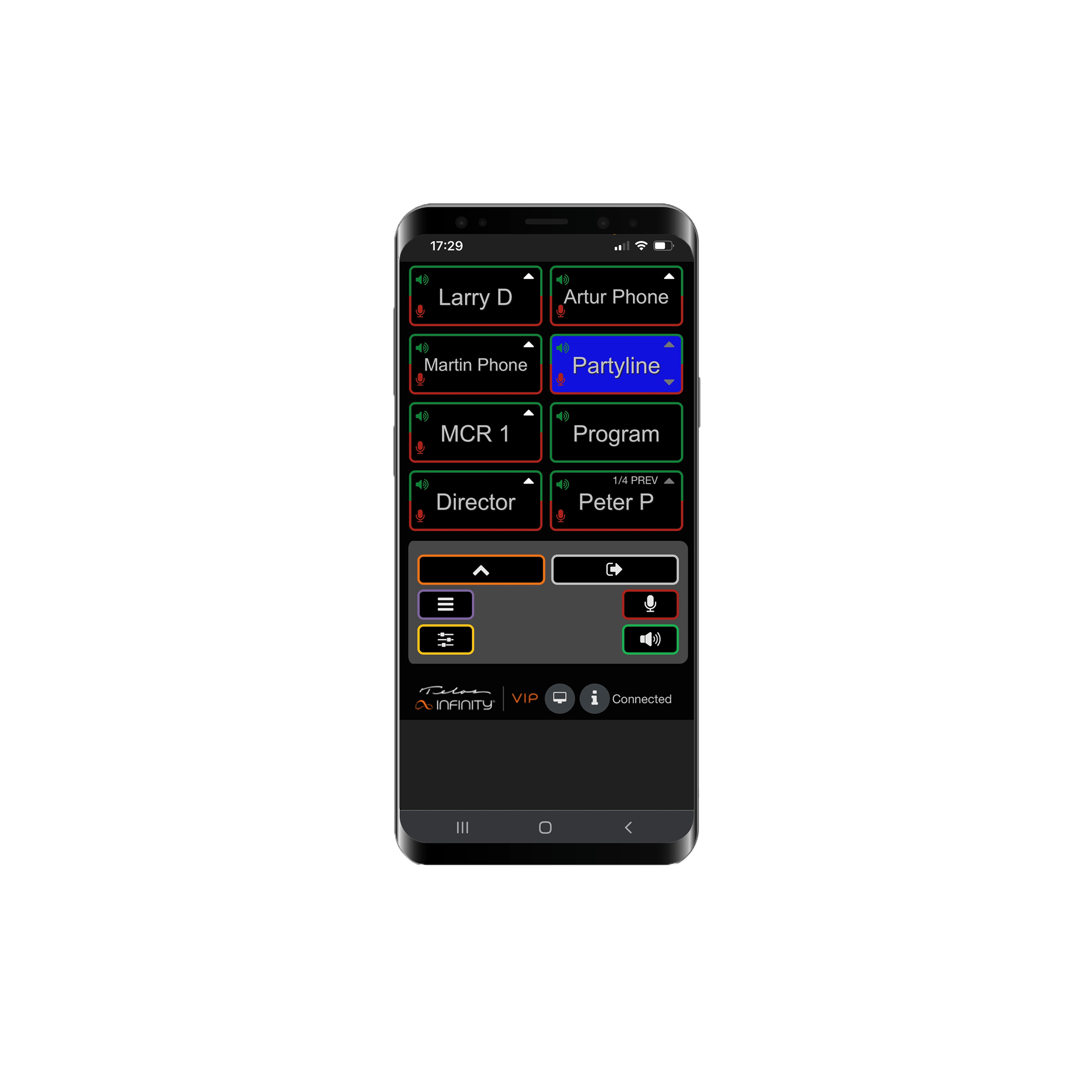 Interface Telos Infinity VIP App